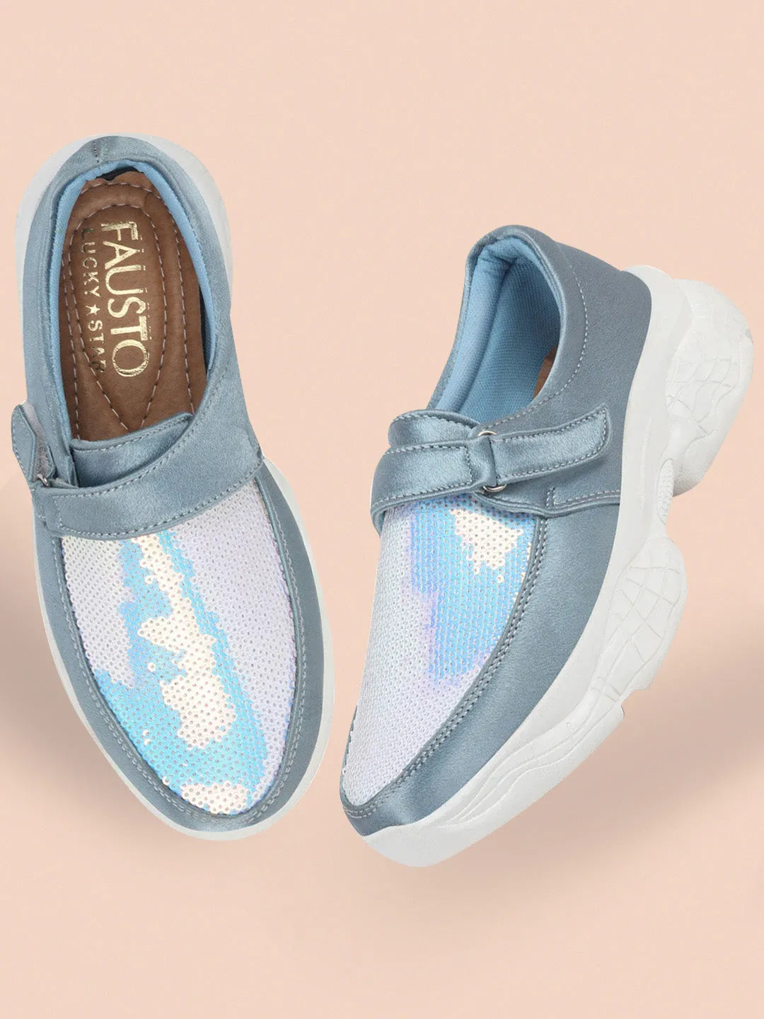 Women Sky Blue Stylish Slip On Sneakers