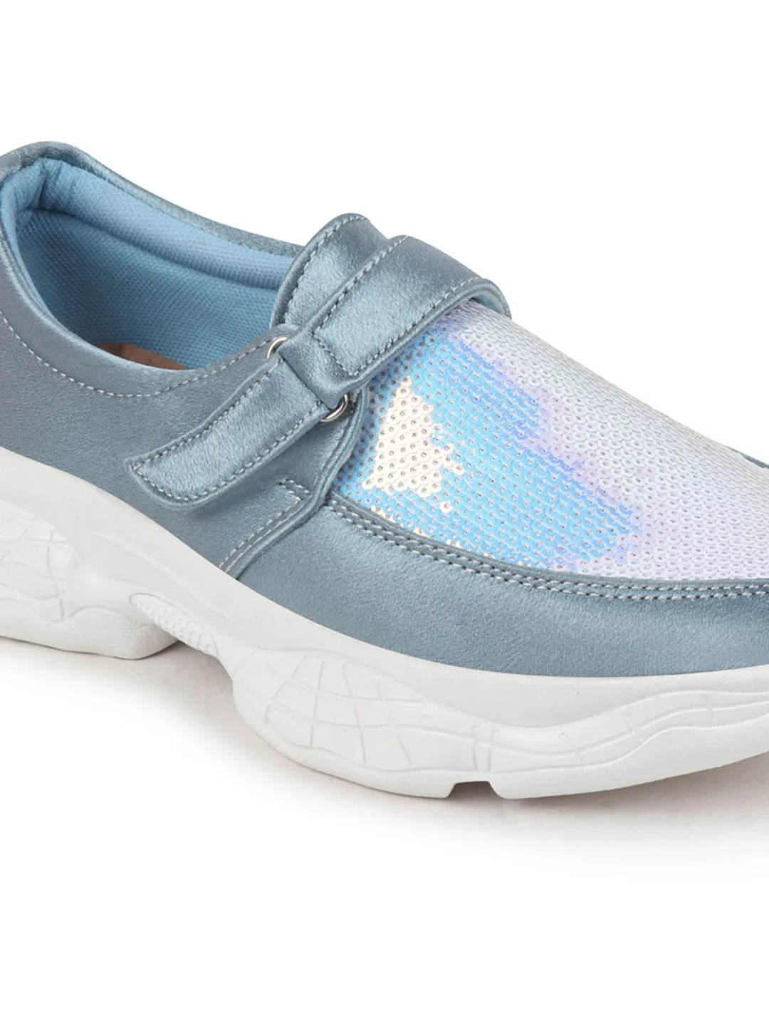 Women Sky Blue Stylish Slip On Sneakers