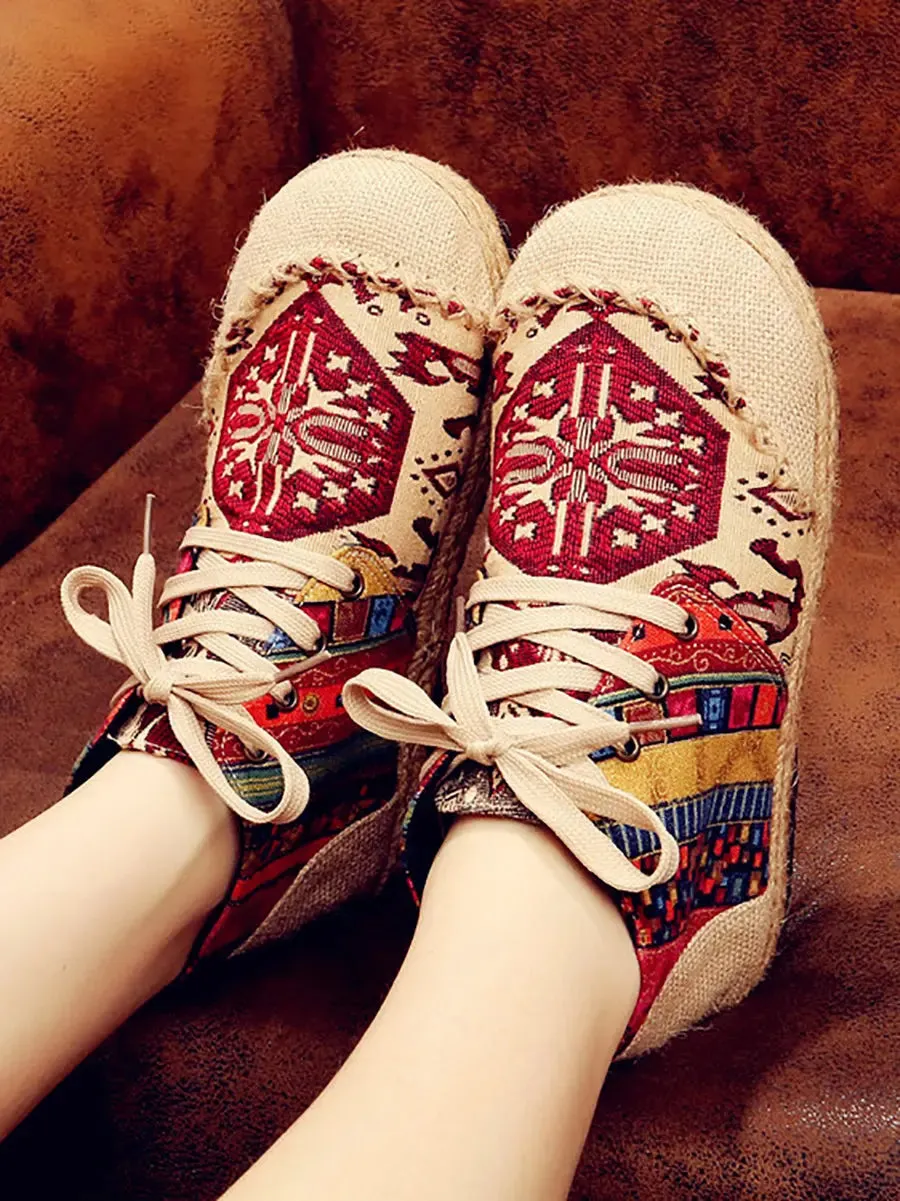 Women Spliced Linen Embroidery Shoes