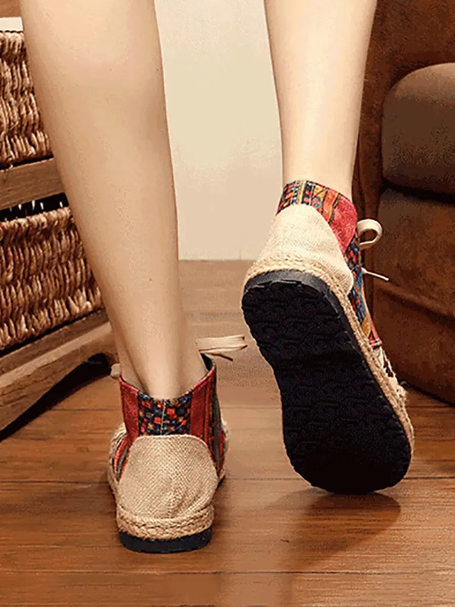 Women Spliced Linen Embroidery Shoes