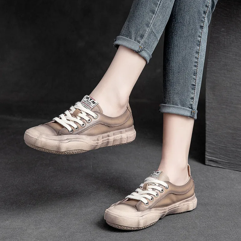 Women Spring Summer Leather Flat Casual Shoes