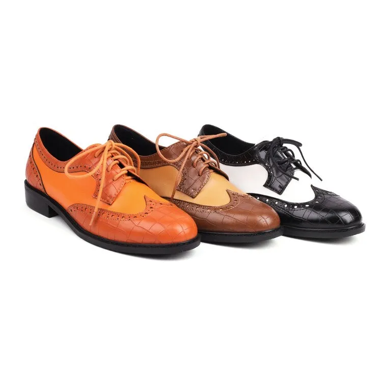 Women's Bicolor Lace-Up Round Toe Flats Oxford Shoes