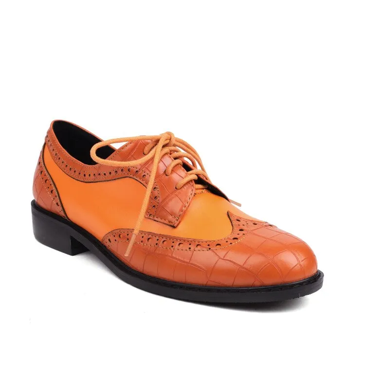 Women's Bicolor Lace-Up Round Toe Flats Oxford Shoes