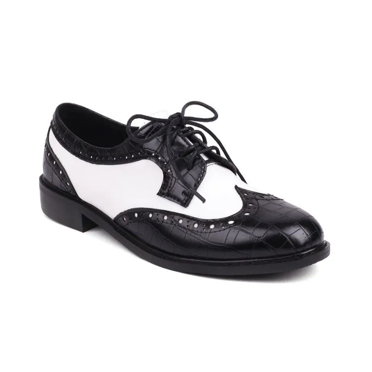 Women's Bicolor Lace-Up Round Toe Flats Oxford Shoes