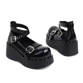 Women's Buckle Strap Platform Wedge Heels Shoes