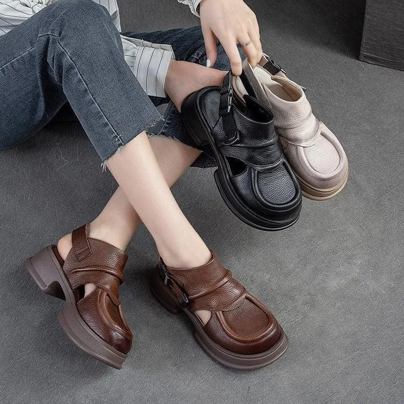 Women's Casual Shoes GC228: Leather Platform Wedge Flat Sandals