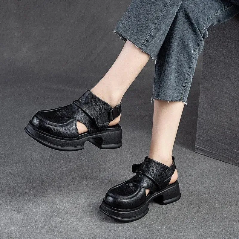 Women's Casual Shoes GC228: Leather Platform Wedge Flat Sandals