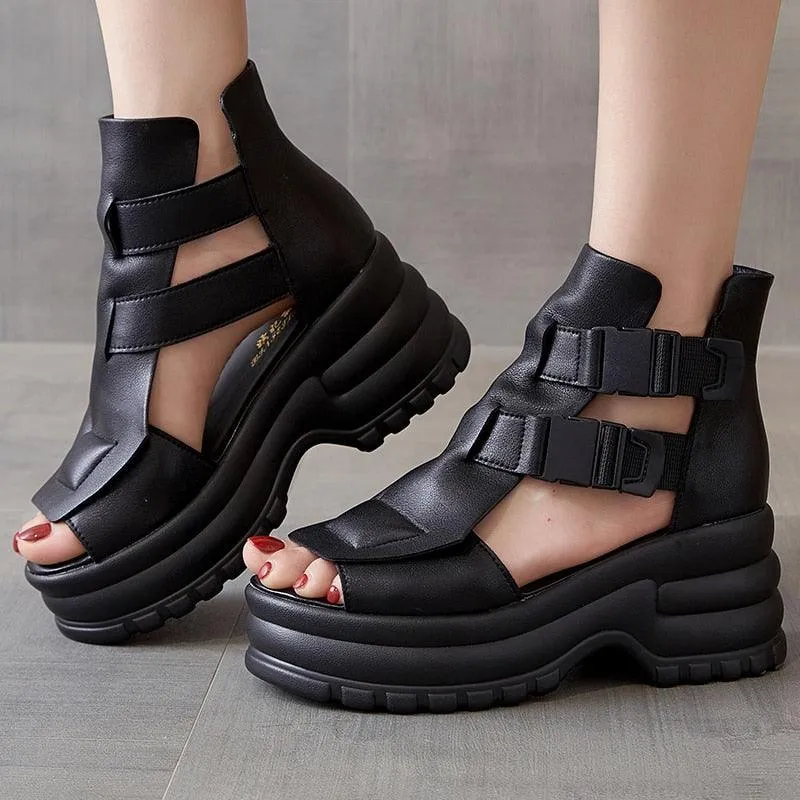 Women's Casual Shoes: LZ357 High Heels Gladiator Sandals with Thick Sole