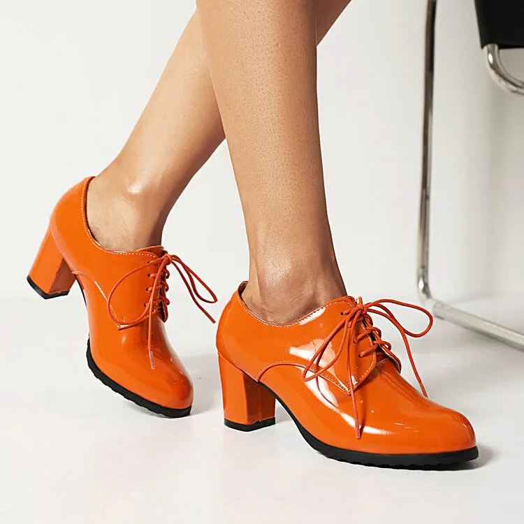 Women's Lace-Up Block Chunky Heel Oxford Shoes