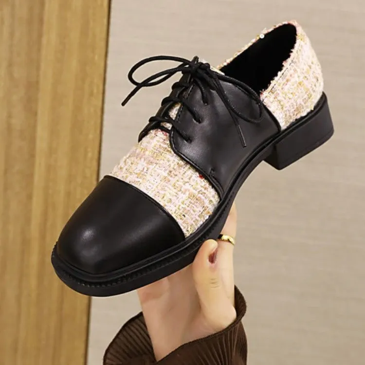 Women's Square Toe Lattice Lace-Up Oxford Shoes