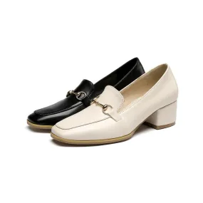 Women's Square Toe Metal Block Heel Slip-On Loafers